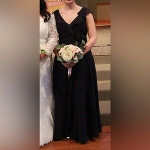 Morilee Madeline Gardner Bridesmaid Navy Blue Chiffon Maxi Dress Size 8